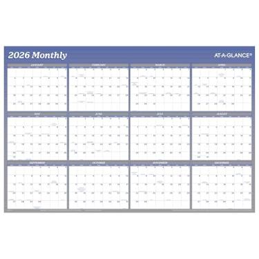 Imagem de AT-A-GLANCE Calendário apagável 2026, planejador de parede apagável a seco, 91 cm x 61 cm, grande, vertical-horizontal, reversível, azul (A1102-26)