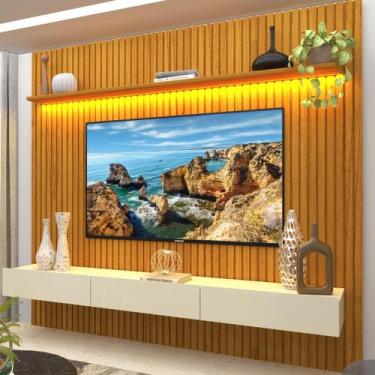 Imagem de Painel para TV até 90 Polegadas 229x250cm Ripado com LED 3 Gavetas 100