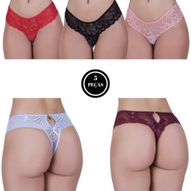 Imagem de KIT 5 Calcinha Renda Biju Tanga Lingerie - c4 KIT 5 PINGENTE - TERRA E