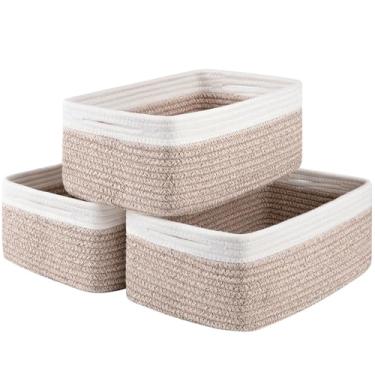 Imagem de OIASKET Pacote com 3 cestas de armazenamento pequenas para organização, lindas cestas decorativas de tecido para prateleiras, mini caixas organizadoras de armário com alças - 33 cm C x 21 cm L x 13 cm