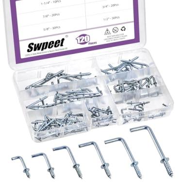 Imagem de 120 peças, 6 tamanhos, kit de ganchos de dobra quadrada de metal banhado a ouro banhado a latão dourado, ganchos autoroscantes para casa/local de trabalho/escritório (azul-branco zink)