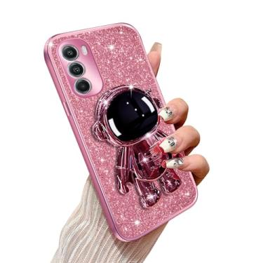 Imagem de Annyojo Capa de telefone para Motorola Moto G Stylus 5g 2022 com suporte de astronauta e cordão macio TPU Bling capa de proteção à prova de choque para Motorola G Stylus 5g 2022, ouro rosa