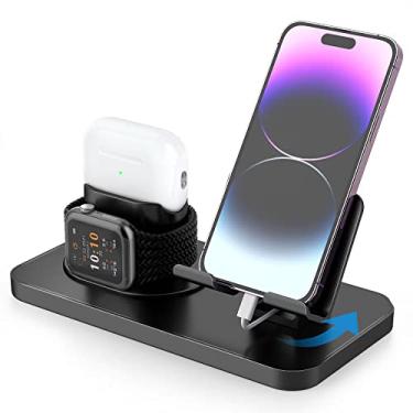 Imagem de Suporte de carregador de telefone com rotação de 180°, base de carregamento 3 em 1, suporte de carregamento para Apple iwatch/Airpods/iPad e a maioria dos smartphones (preto)