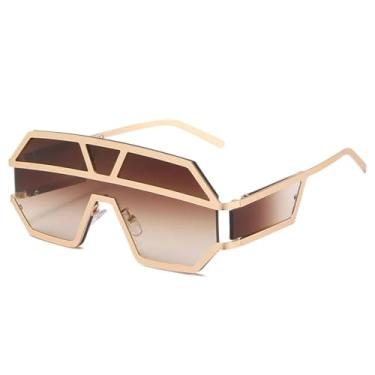 Imagem de Óculos de sol sem aro de liga leve feminino, fashion, grande, masculino, retrô, preto, marrom (C4Gradient Brown)