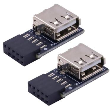 Imagem de Poyiccot Placa mãe USB 2.0 de 9 pinos fêmea para porta USB 2.0 fêmea, adaptador de cabeçalho de placa mãe USB de ângulo reto de 90 graus para placa de rede sem fio Bluetooth, pacote com 2