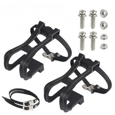 Imagem de SUKOUSRAM Gaiola de clipe de pedal de bicicleta com alças para bicicleta ergométrica, par de gaiolas de pedal para ciclismo interno e externo, conjunto de gaiola e alça