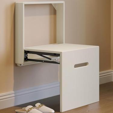 Imagem de Bancos De Degrau Sólidos Dobráveis Montados Na Parede, Banquinho De Troca De Sapato, Banquinho De Pé De Sapato De Porta, Banquinho De Parede Dobrável Para Varanda, B, Tea White, 16.93"(H)