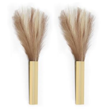 Imagem de Pretty Jolly Vaso de metal moderno para decoração de parede Boho Pampas, flores artificiais para sala de estar, quarto, bege, café, conjunto de 2 dourados