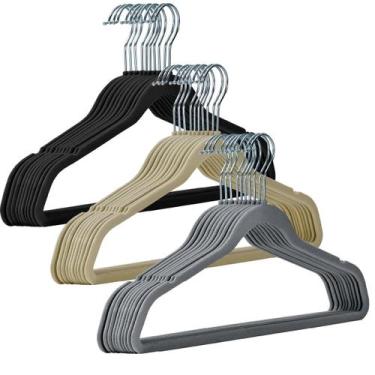 Imagem de Kit 100 Cabides Veludo Slim Antideslizante Ultra Fino Preto Bege Cinza