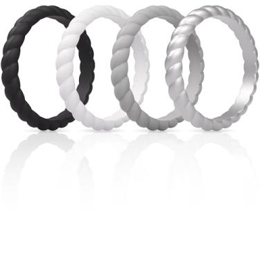 Imagem de ThunderFit Alianças de casamento femininas giratórias finas - anéis de casamento empilháveis de silicone - 2,5 mm de largura - 2 mm de espessura, 7.5 - 8 (18.2mm), Silicone, prata
