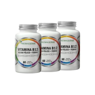 Imagem de Kit 3 Vitamina B12 Metilcobalamina + Ácido Fólico + Ferro 3X60 caps Fl