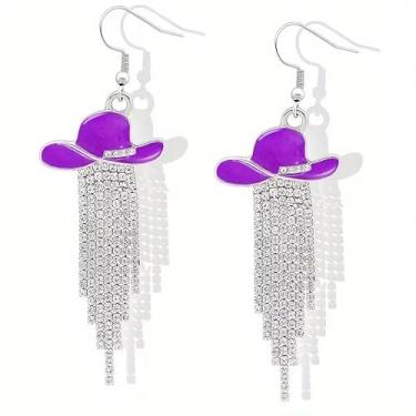 Imagem de Brincos femininos de cowboy ocidental, botas esmaltadas de strass, chapéus, borla, brincos pendentes, acessórios de joias ocidentais, roupas de rodeio para mulheres, Liga de aço, Sem pedra preciosa