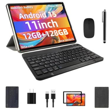 Imagem de Tablet Android 15, expansão de 12 GB + 128 GB + 1 TB, desbloqueio facial, bateria grande de 8000 mAh + carregamento rápido de 18 W, alto-falantes estéreo duplos, CPU octa-core, WiFi6, BT5.0, tela