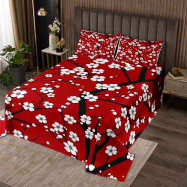 Imagem de Feelyou Colcha de flor de ameixa, tamanho king, infantil, estilo chinês, para meninos, meninas, adolescentes, branca, coberta acolchoada de ameixa, respirável, floral, para decoração de quarto
