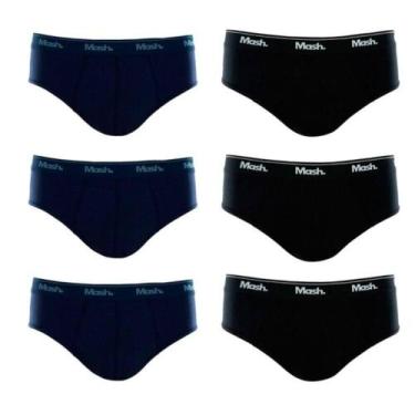 Imagem de Kit 6 Cuecas Slip 100% Algodão Mash - Azul/Preto, Azul, Preto, GG