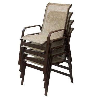 Imagem de Kit 4 Cadeiras Lótus de Alumínio Empilháveis Tela Sling para Jardim e 