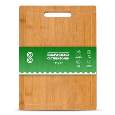 Imagem de HOME ARCHIVE Tábua de corte de bambu 33 x 23 cm Tábua de cortar carne, legumes, frutas, queijo, bandeja de servir adequada para facas com alças para sucos (pequena)