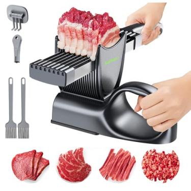 Imagem de SupMaKin Cortador de carne fresca, espessura ajustável de 2 ou 4 mm, cortador manual de carne de aço inoxidável 17 em 1, faca de cozinha, cortador de carne seca adequado para peito de frango, carne de