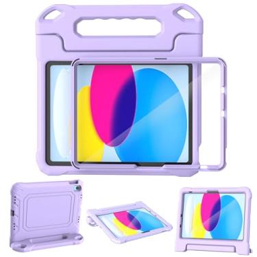 Imagem de YIHE Capa infantil para iPad (A16) 11ª geração 2025 e iPad 10ª geração 10 polegadas 2022, com protetor de tela e alça embutidos, capa protetora à prova de choque, roxo claro