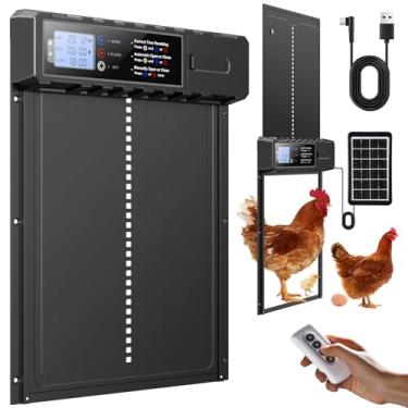 Imagem de FabStyl Porta automática de galinheiro alimentada por energia solar com tamanho GG grande 27 x 35 cm, design de porta de galinheiro automática com carregamento USB-C e 3 modos, antibeliscar e liga de