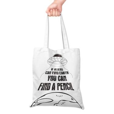 Imagem de Grace Yonks Sacola divertida de OVNI alienígena – Preta e branca "If Aliens Can Find Earth You Can Find a Pencil" – Ideia de presente sarcástica para o espaço sideral para mentes organizadas, 40,6 x
