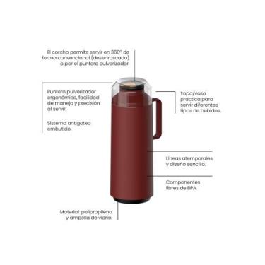 Imagem de Garrafa Termica Tramontina Exata Vermelho Ampola Vidro 1 L, 1L, Vermel