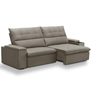 Imagem de Sofá Retrátil Reclinável Para Sala 4 Lugares 270cm Niels F04 Veludo Marrom Claro - Lyam Decor