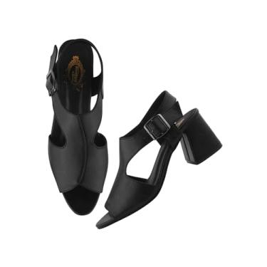 Imagem de Shoetopia Sapato feminino elegante com tira no tornozelo e salto peep toe |Confortável, formal, escritório, casual, Preto, 4 UK