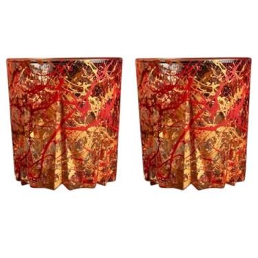 Imagem de Conjunto 2 Copos de Whisky 300ml Copos Para Suco Drink Whisky De Vidro Grosso (Personalizado) Vermelho com Dourado