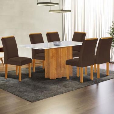 Imagem de Mesa de Jantar 6 Lugares Lorena com Vidro Cinamomo/Off White/Marrom - 