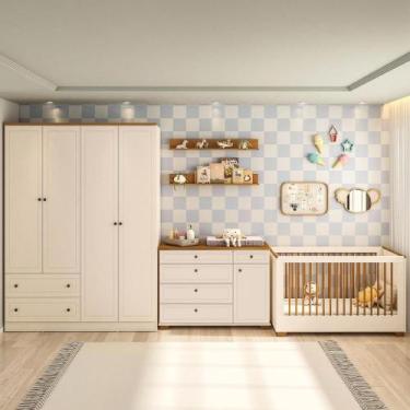 Imagem de Quarto de Bebê Completo 1 Berço 1 Cômoda e 1 Guarda Roupa 4 portas Bab