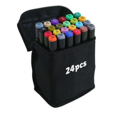 Imagem de Kit estojo 24 cores - canetinhas marca texto coloridas ponta dupla
