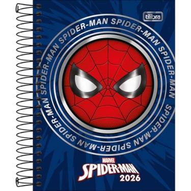 Imagem de Tilibra - Agenda Espiral Diária 11,7 x 16,4 cm Spider-Man 2026 - Fundo Azul com Máscara