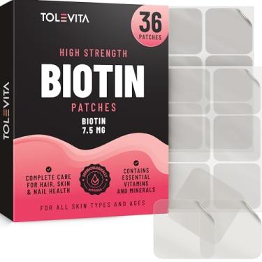 Imagem de TOLEVITA Adesivos de biotina – 36 peças | 7,5 mg de biotina com vitaminas e minerais essenciais | Suporta cabelos saudáveis, unhas fortes e pele radiante | Fácil de usar para beleza e estilos de vida