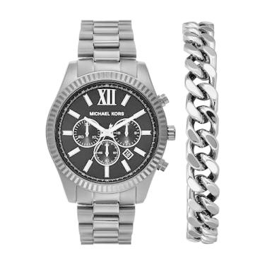 Imagem de Michael Kors Conjunto de relógio masculino Lexington cronógrafo de aço inoxidável (modelo: MK9217SET), Cinza