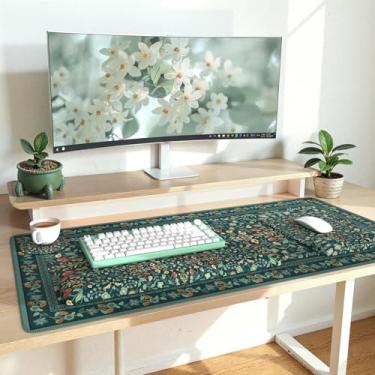 Imagem de iLeadon Mouse pad e descanso de pulso de teclado, conjunto de mouse pad extra grande, suporte de pulso de espuma de memória para teclado, conjuntos de tapetes de mesa verde escuro ultra suave para