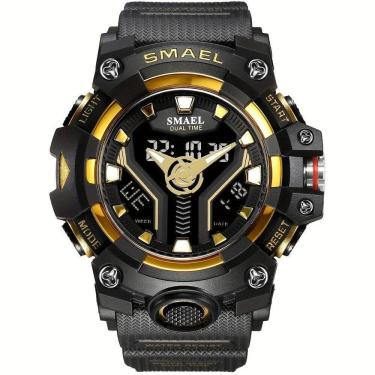 Imagem de Relógio Esportivo Masculino Digital Dual Display Mostrador Luminoso À Prova Da Água Dourado