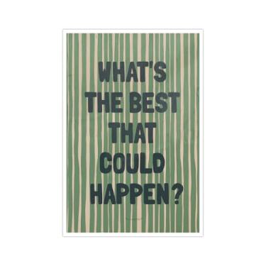 Imagem de Arte de parede em tela verde estética moderna O que é o melhor que poderia acontecer citação afirmações positivas decoração de parede lembrete diário impressão tipográfica 30,5 x 40,6 cm sem moldura