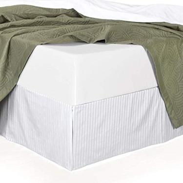 Imagem de sheetsnthings Saia de cama plissada king size branca listrada sem rugas com 35 cm de altura - 95 g/m², 100% microfibra
