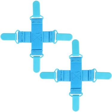 Imagem de MBAIYO Desembaraçador de lençol de cama, pacote com 2 clipes de roupa com cordão elástico azul antiembaraço para lavadora e secadora, reduzem as rugas, economizam tempo para cobertores de cama, capas