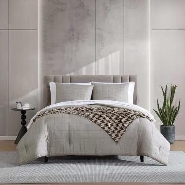 Imagem de Kenneth Cole - Jogo de cama Queen, edredom ultramacio com lençóis, fronhas e manta de pelúcia combinando, conjunto de cama de 8 peças (marrom quadriculado)