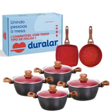 Imagem de Jogo de Panela 6 Pç Revestimento Cerâmica Red Marble Indução Fogão Coo