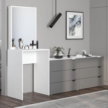 Imagem de Cômoda Porto 6 Gavetas com Espelho Cinza/Branco - Politorno