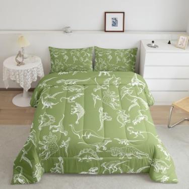 Imagem de Feelyou Jogo de cama solteiro com estampa digital 3D de dinossauro, dinossauro, para quarto de crianças, meninos, meninas, animais selvagens, verde, microfibra ultramacia, respirável