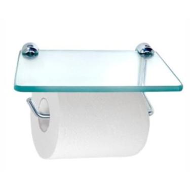 Imagem de Prateleira de Vidro para Banheiro com Suporte para Papel Higiênico, Vidro Incolor, 13x10x8 cm, Porta Objetos e Celular