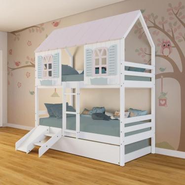 Imagem de Treliche Casinha Bela Kit Escada/Escorregador - Madeira Maciça Branco/Rosa/Verde | Megamobilia