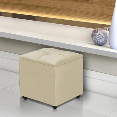 Imagem de Kit 2 Puffs Baú Cristal 40x40 Decorativo Estofado Veludo Bege