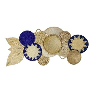 Imagem de Composição de Parede Vivi's Decoração Azul Boho Palha Natural Cestos Leques Mandalas