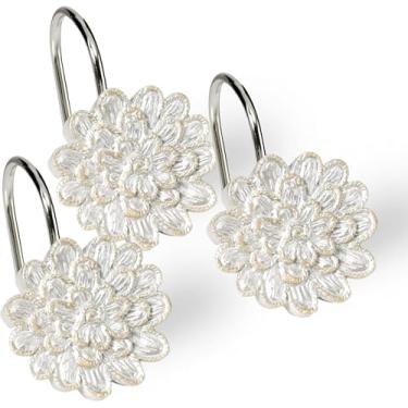 Imagem de Zahari Home Conjunto de ganchos de chuveiro de videira rosa - anéis de cortina à prova de ferrugem com design exclusivo - 12 ganchos de resina para personalizar seu espaço de chuveiro