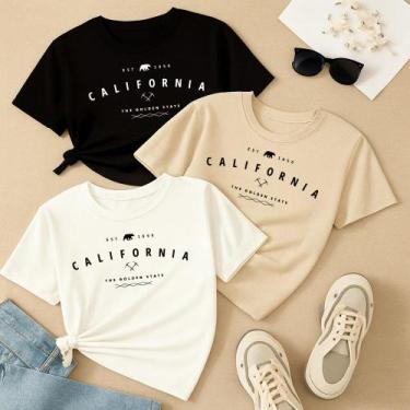Imagem de Kit com 3 Camisetas Estampa California Golden State Modinha Nova Linda